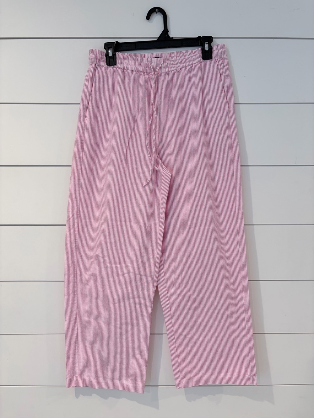 J.Crew Pink White Stripe Linen Blend Wide Leg Pull-On Pants Size 8 Coastal